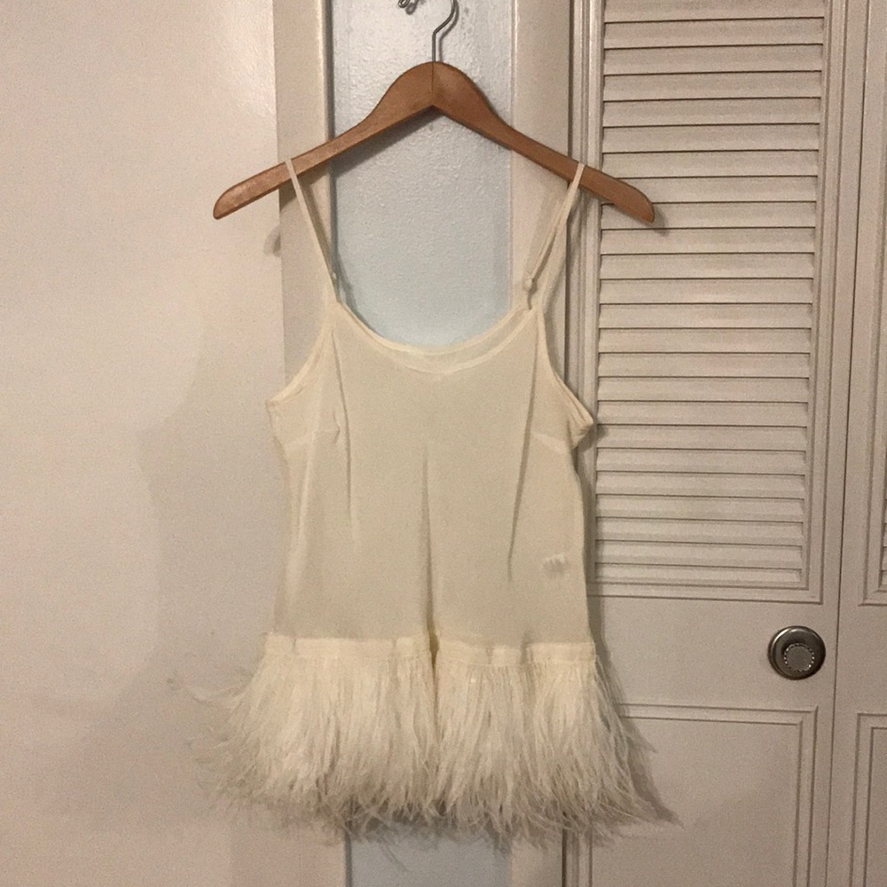 Silk cami top with feather trim